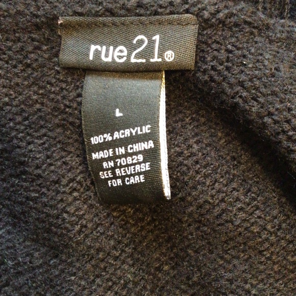 Rue 21 Large Black Daisy Distressed Sweater Grunge Y2K Indie Ripped Hem Crop Top - Picture 7 of 7